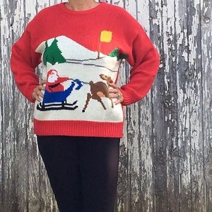 Vintage Christmas sweater medium Santa Rudolph nostalgia